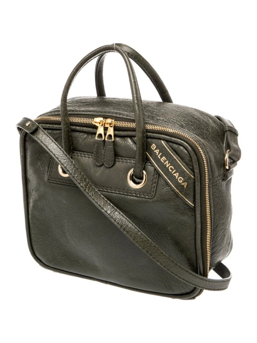 Balenciaga Olive Green Leather Small Blanket Square Bag